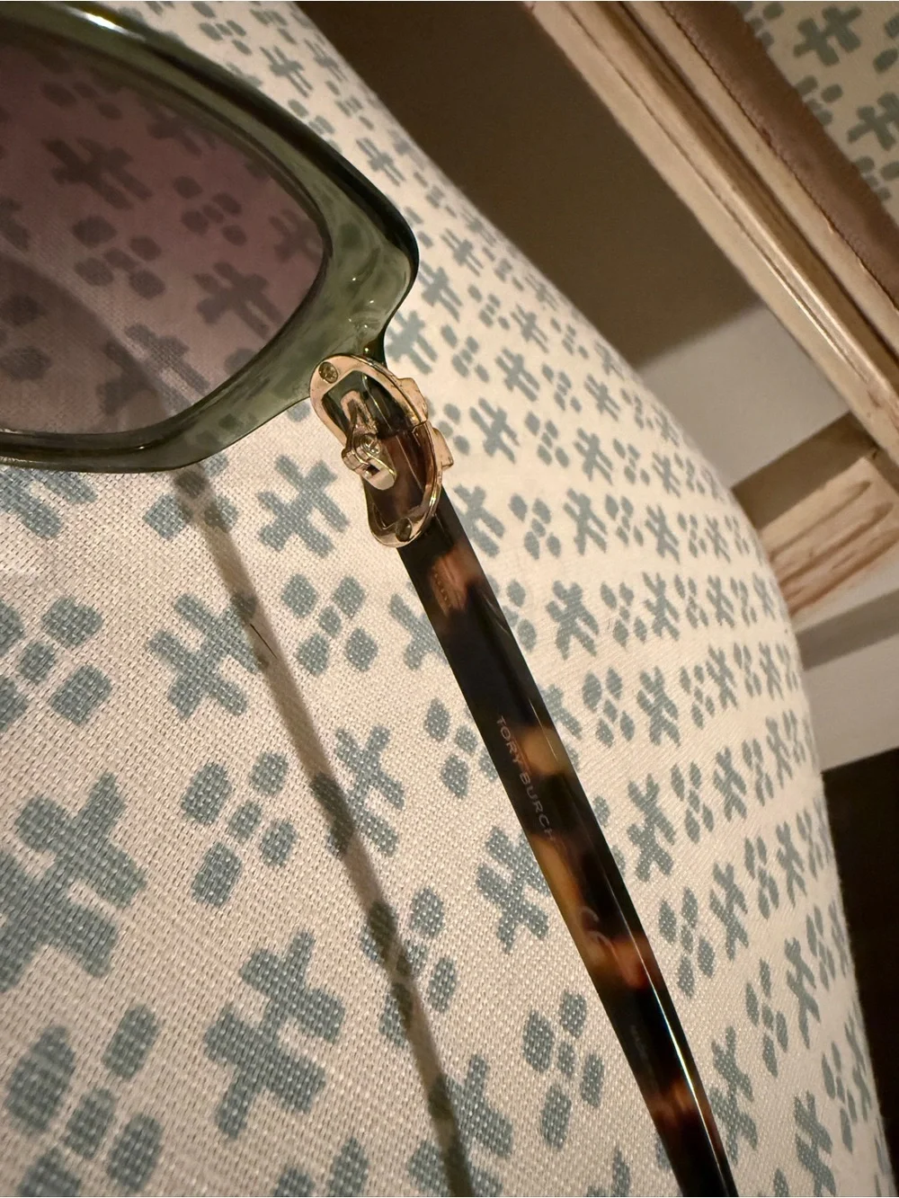 Tory Burch Olive Green Oversized Sunglasses with Tortoiseshell Temples